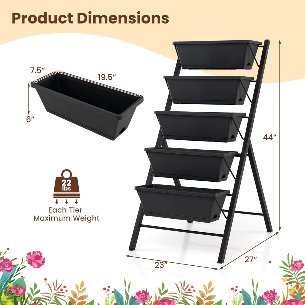 5-Tier Vertical Raised Garden Bed with Drainage Holes for Patio
