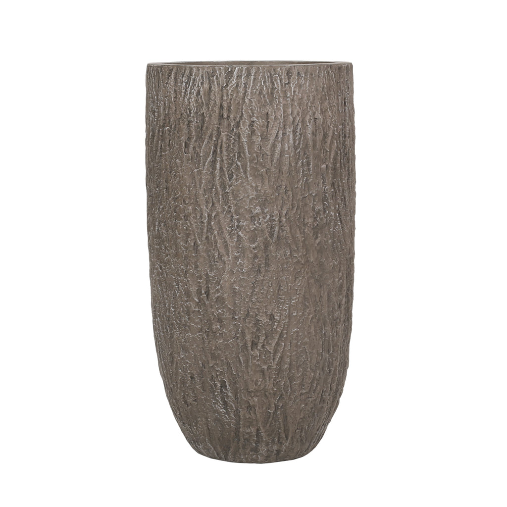 Natural Wood Finish Magnesium Oxide Planter for Outdoor Use, 14x14x27 Inches