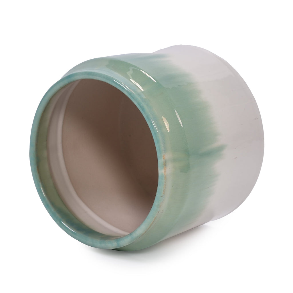 Set of 2 Gradient Ceramic Flowerpot, Modern Planter for Patio, Garden, Windowsill - White Green