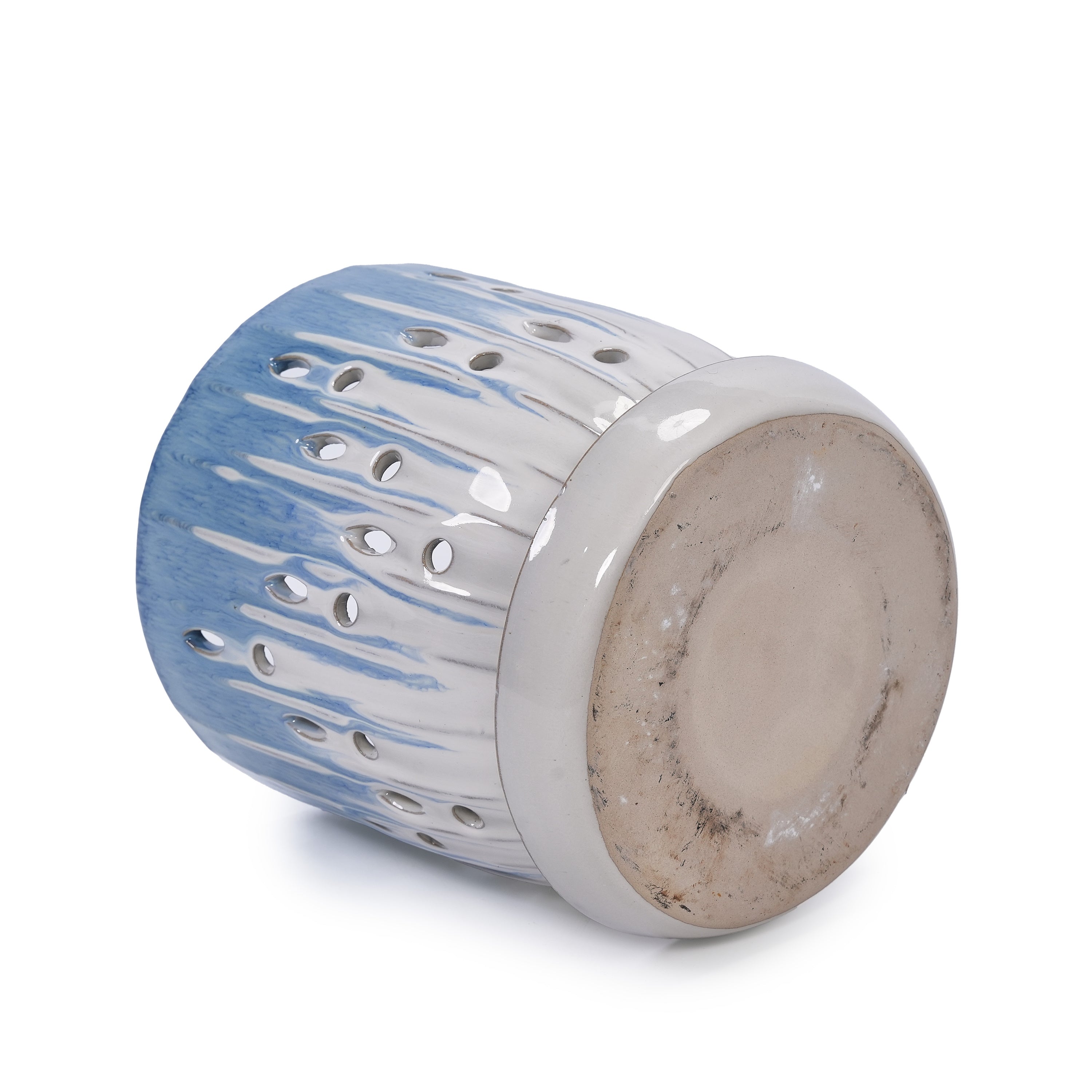 Set of 2 Ceramic Flowerpot with Drainage Hole, 8' Modern Planter for Patio, Garden, Windowsill - White Blue