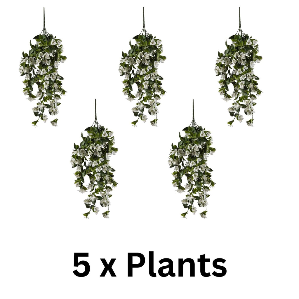 White Bougainvillea Artificial Hanging Plant Set of 5 35in – UV Resistant