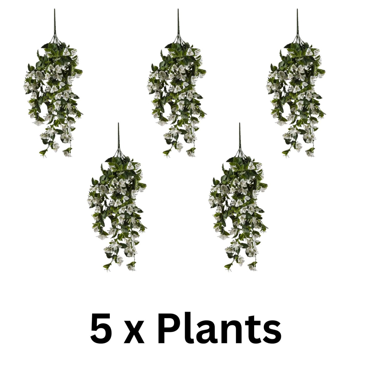White Bougainvillea Artificial Hanging Plant Set of 5 35in – UV Resistant