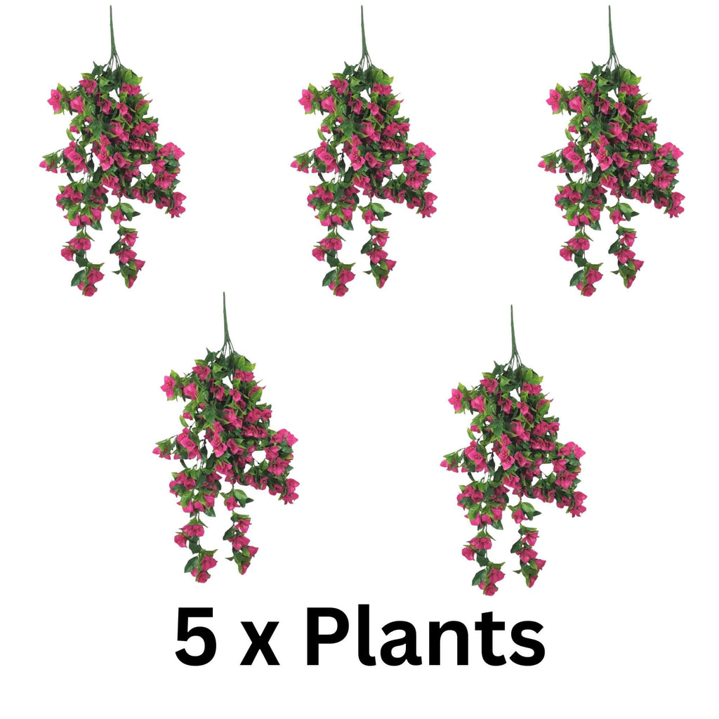 Pink Bougainvillea Artificial Hanging Plant Set of 5 35in – UV Resistant