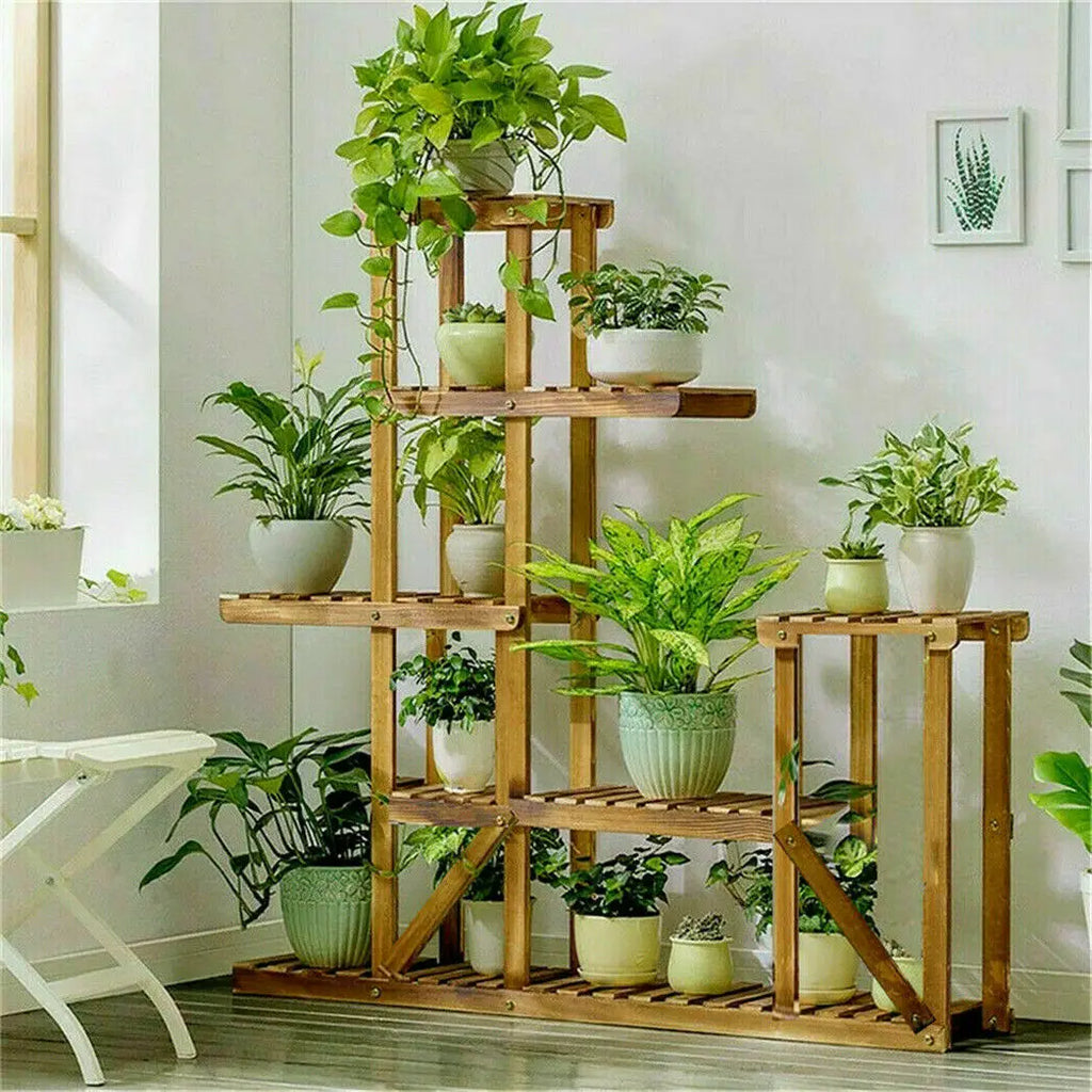 DecorBites™ 6-Tier Wood Plant Stand Shelf for Indoor/Outdoor Gardens