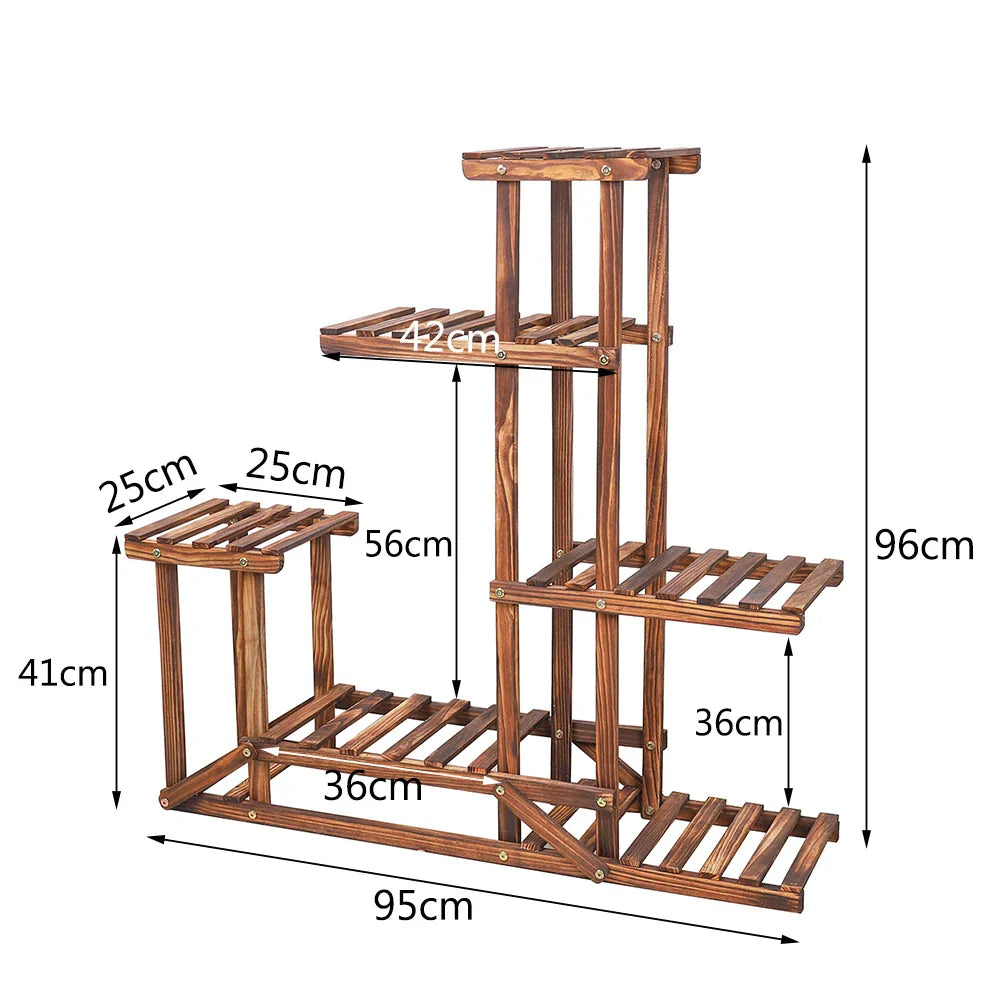 DecorBites™ 6-Tier Wood Plant Stand Shelf for Indoor/Outdoor Gardens