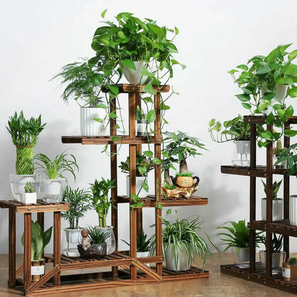 DecorBites™ 6-Tier Wood Plant Stand Shelf for Indoor/Outdoor Gardens