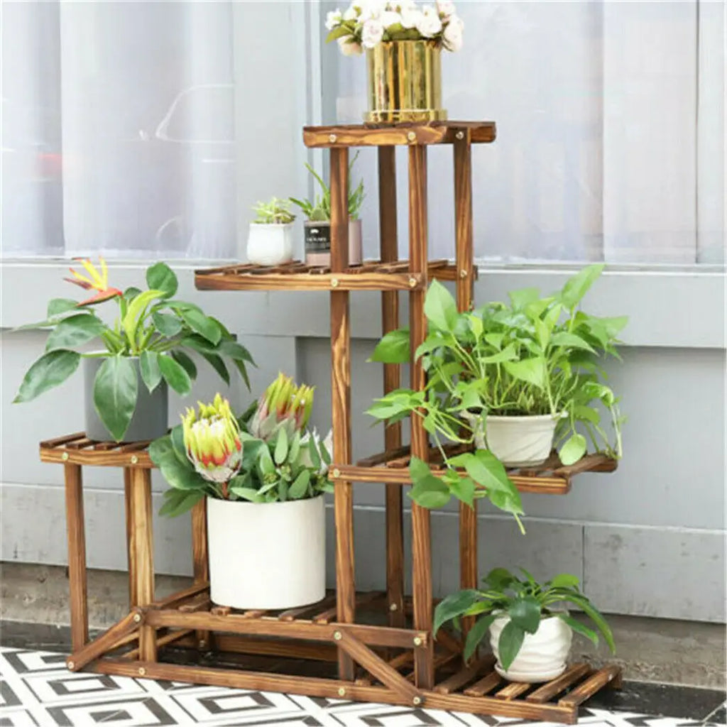 DecorBites™ 6-Tier Wood Plant Stand Shelf for Indoor/Outdoor Gardens
