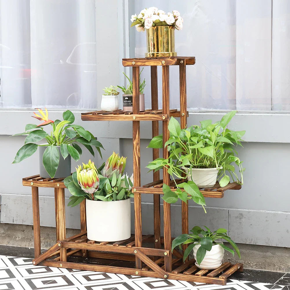 DecorBites™ 6-Tier Wood Plant Stand Shelf for Indoor/Outdoor Gardens