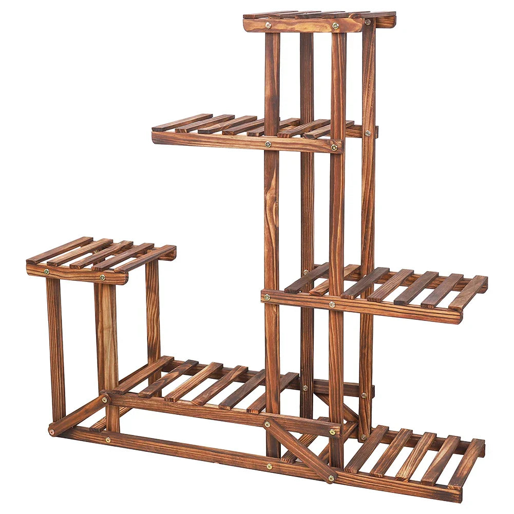 DecorBites™ 6-Tier Wood Plant Stand Shelf for Indoor/Outdoor Gardens