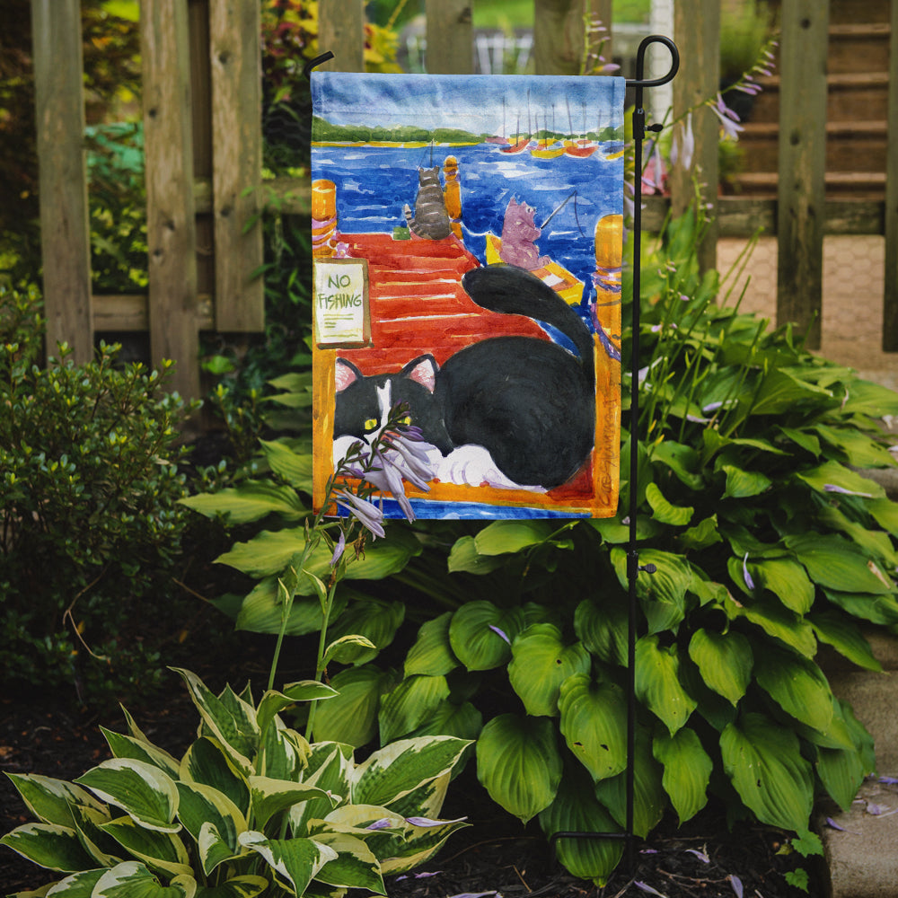 Black and White Cat  No Fishing Garden Flag – Decorative Outdoor Yard Flag