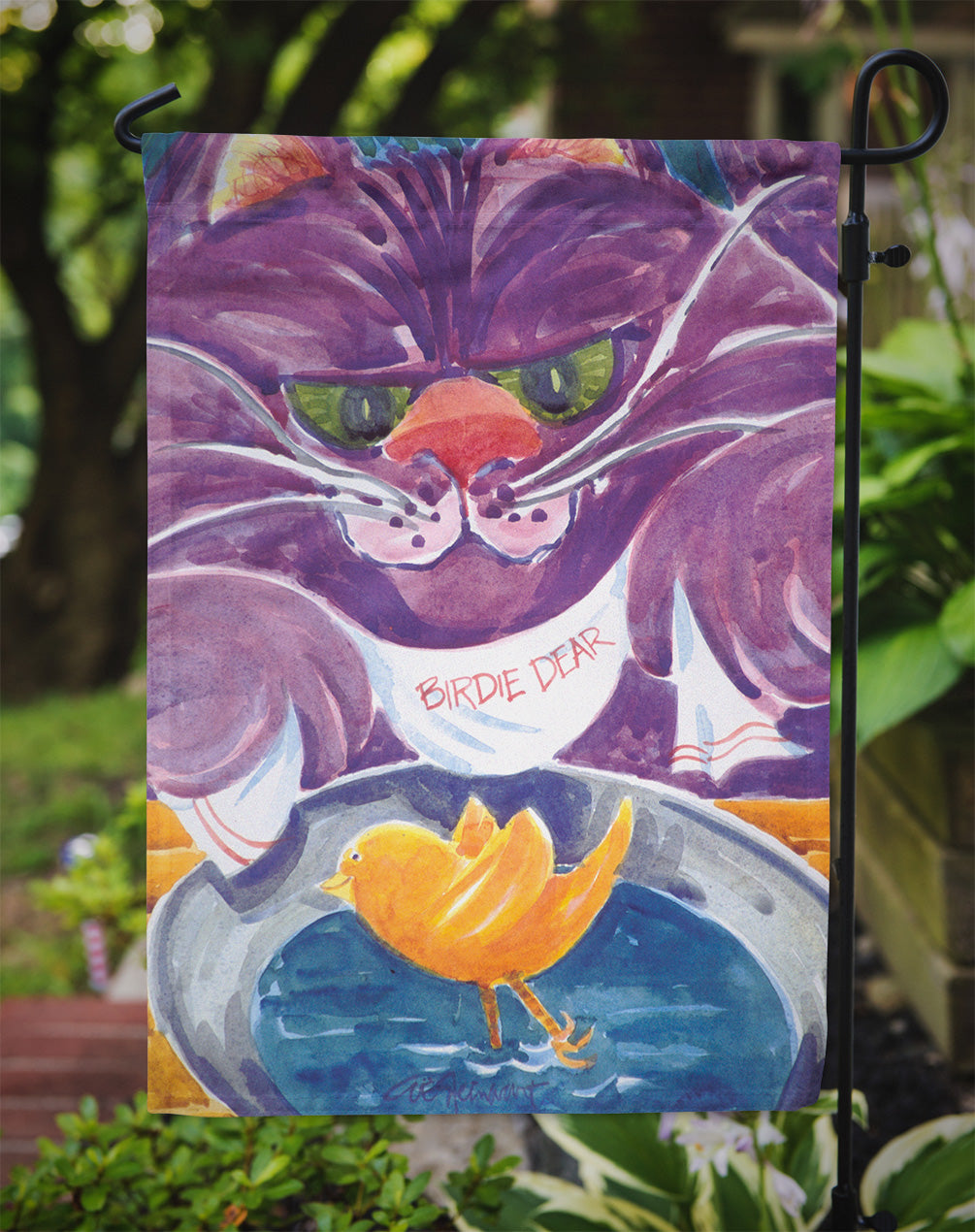 Purple Cat Birdie Dear  Garden Flag – Decorative Outdoor Yard Flag