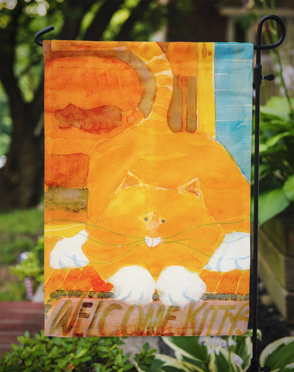 Orange Tabby Welcome Cat  Garden Flag – Decorative Outdoor Yard Flag