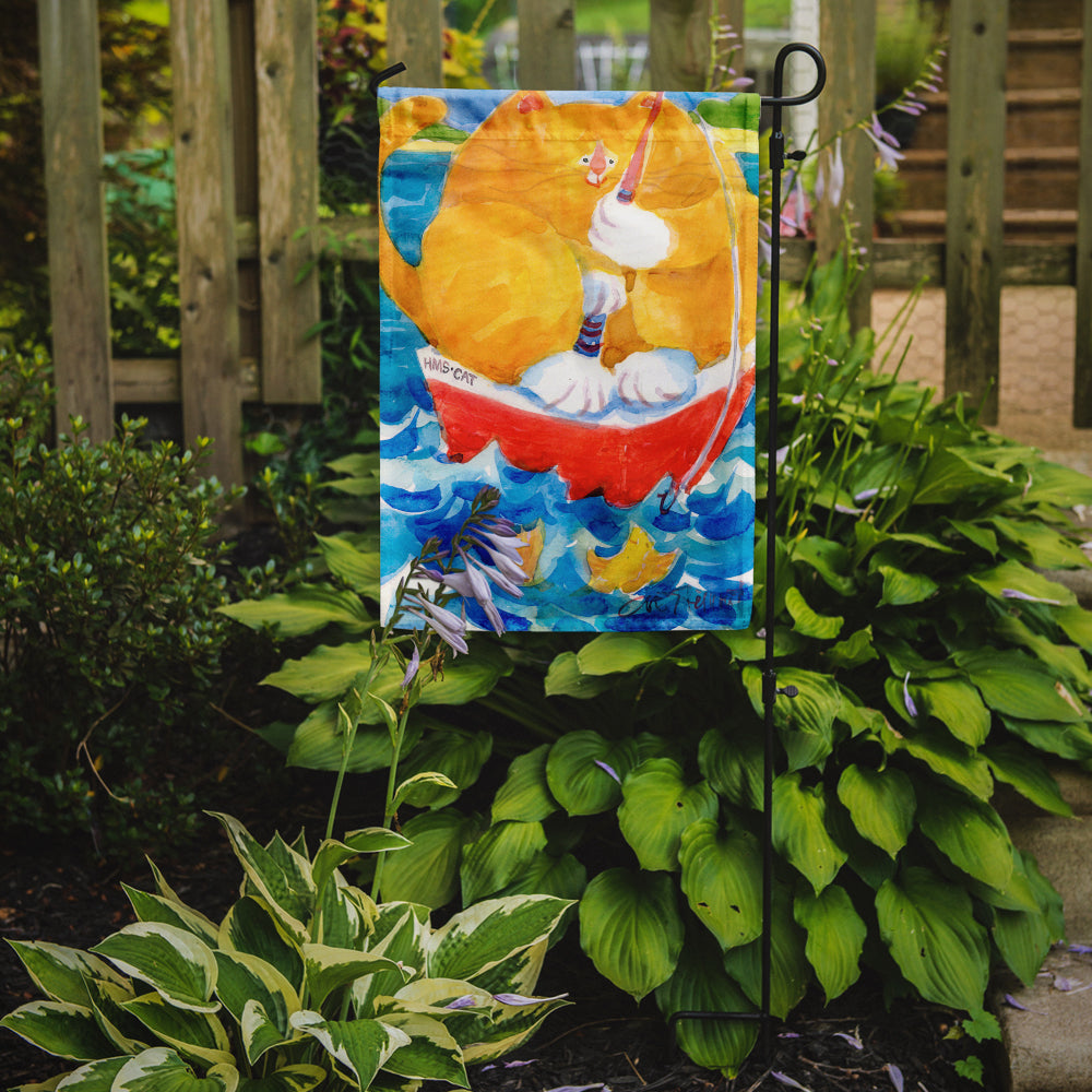 HMS Orange Tabby Fishing Cat  Garden Flag – Decorative Outdoor Yard Flag