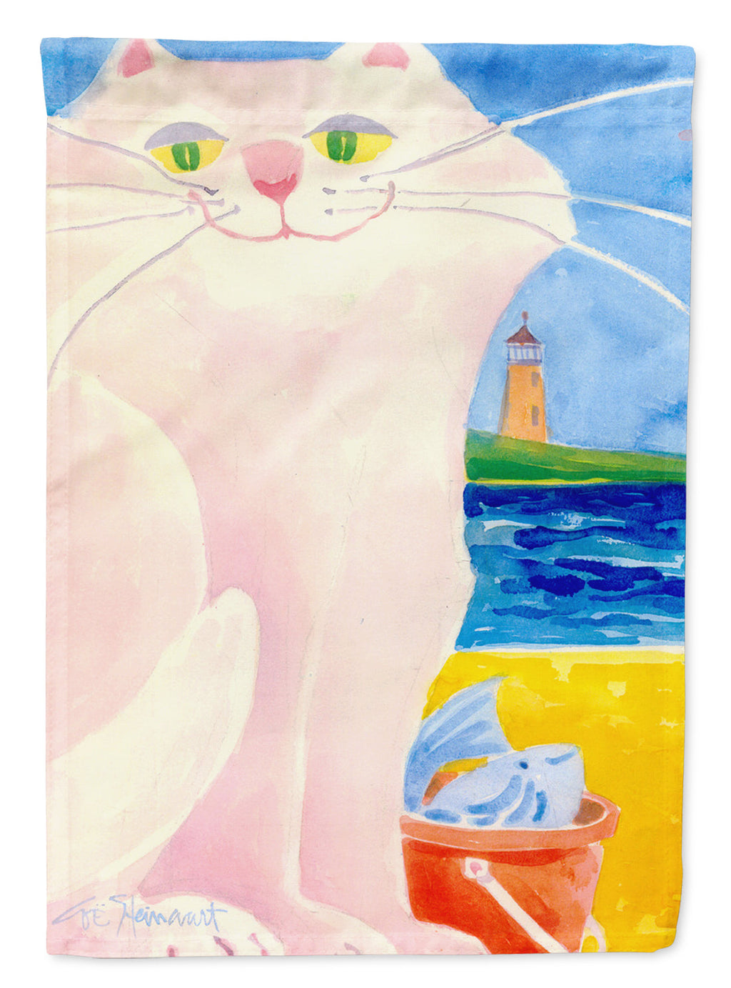 White Cat by the Lighthouse  Garden Flag – Decorative Outdoor Yard Flag