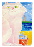 White Cat by the Lighthouse  Garden Flag – Decorative Outdoor Yard Flag