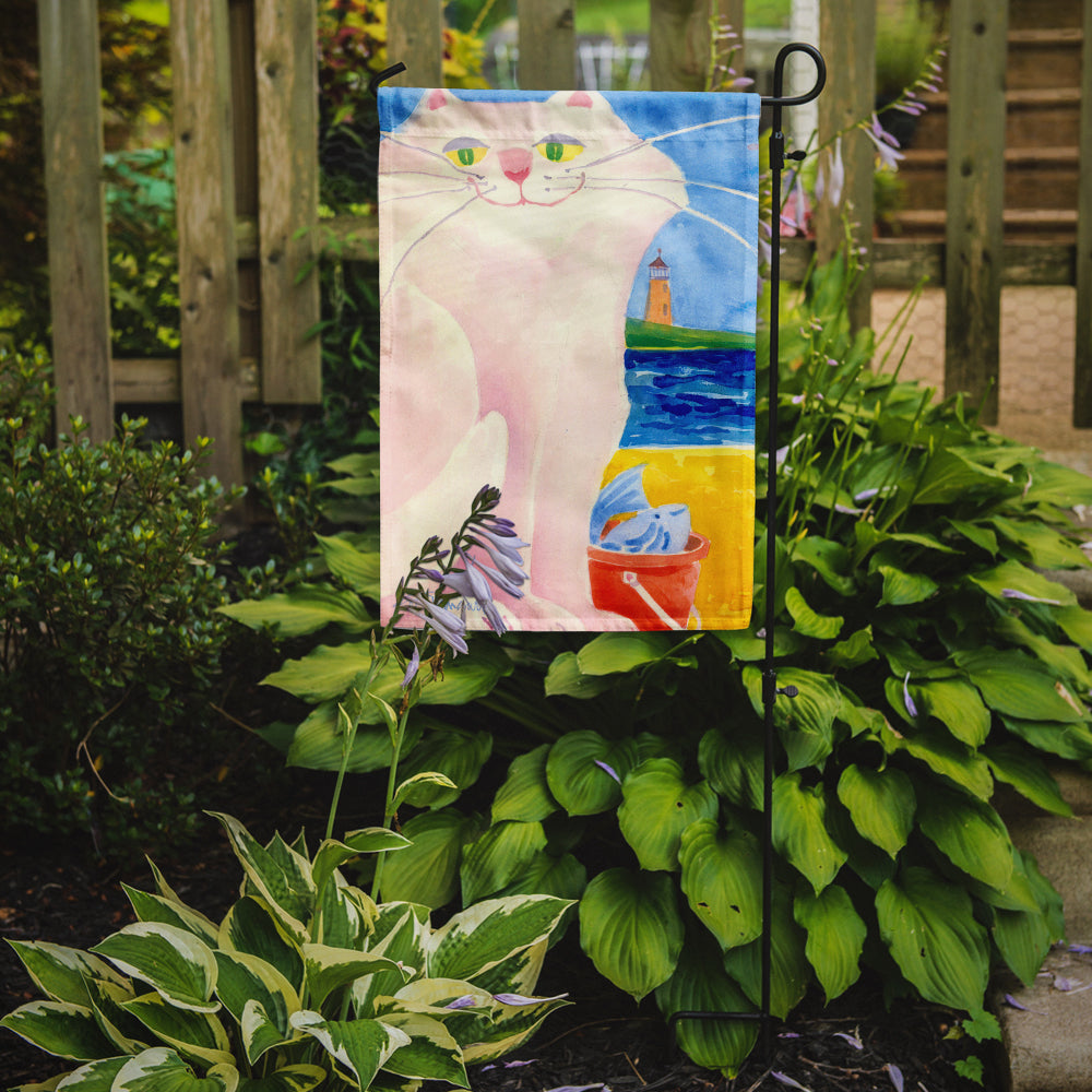 White Cat by the Lighthouse  Garden Flag – Decorative Outdoor Yard Flag