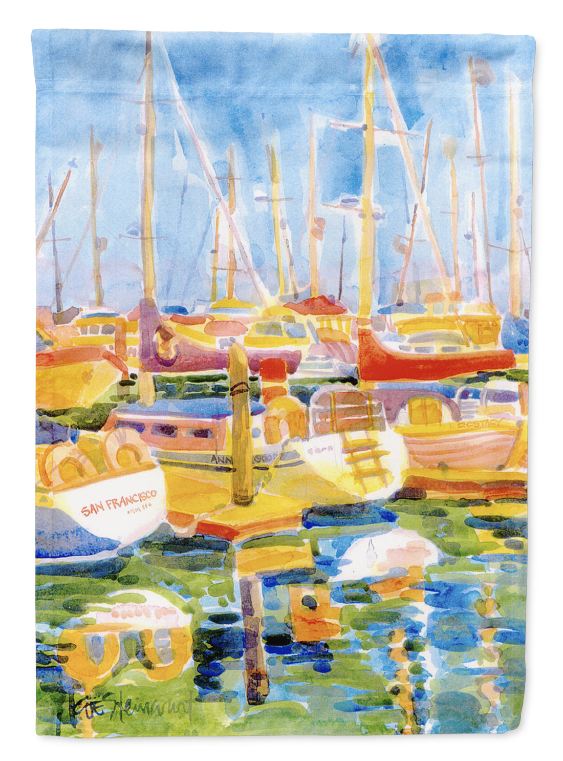 Boats at Harbour Pier  Garden Flag – Decorative Outdoor Yard Flag