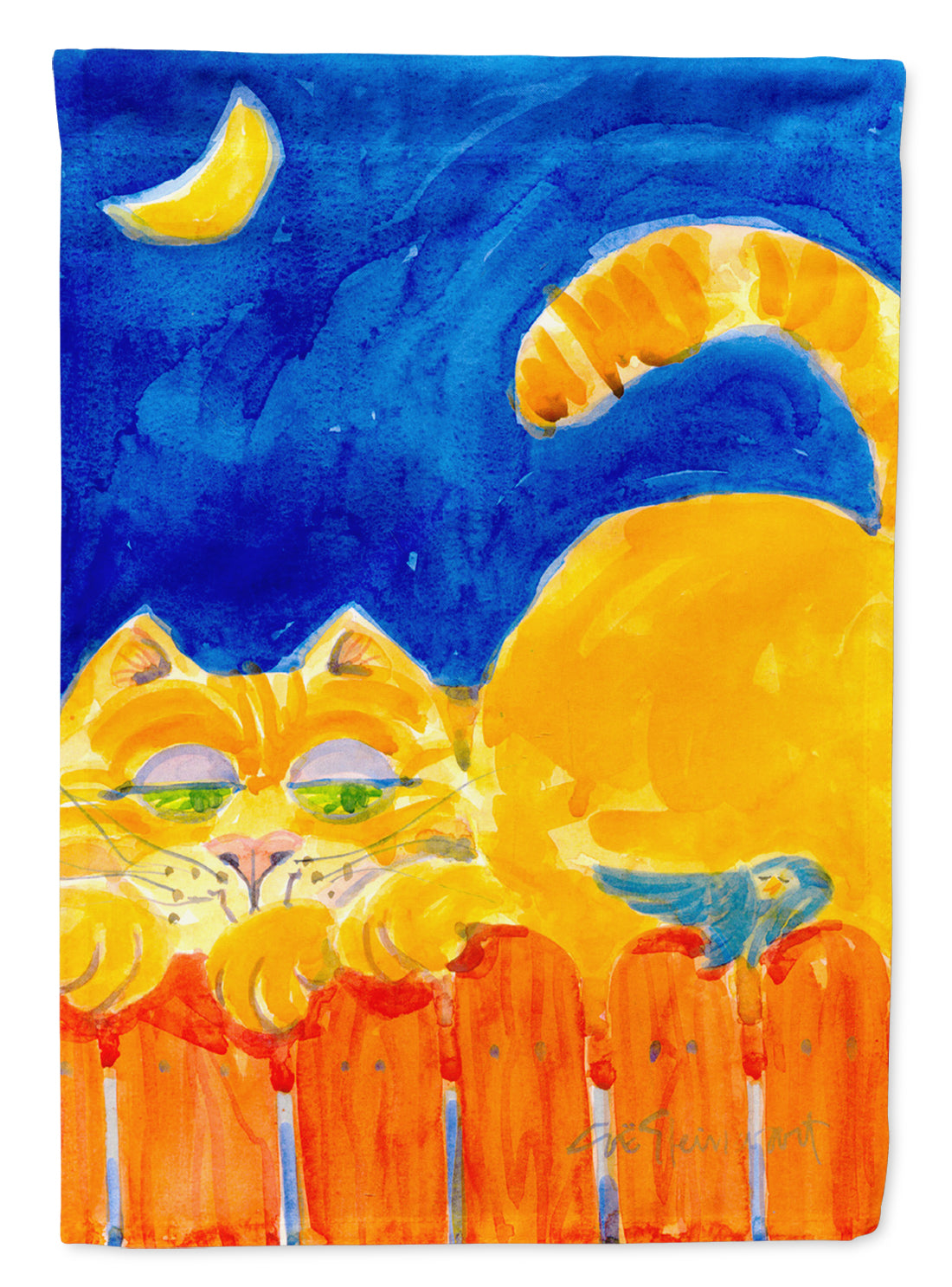 Orange Tabby Cat on the fence  Garden Flag – Decorative Outdoor Yard Flag
