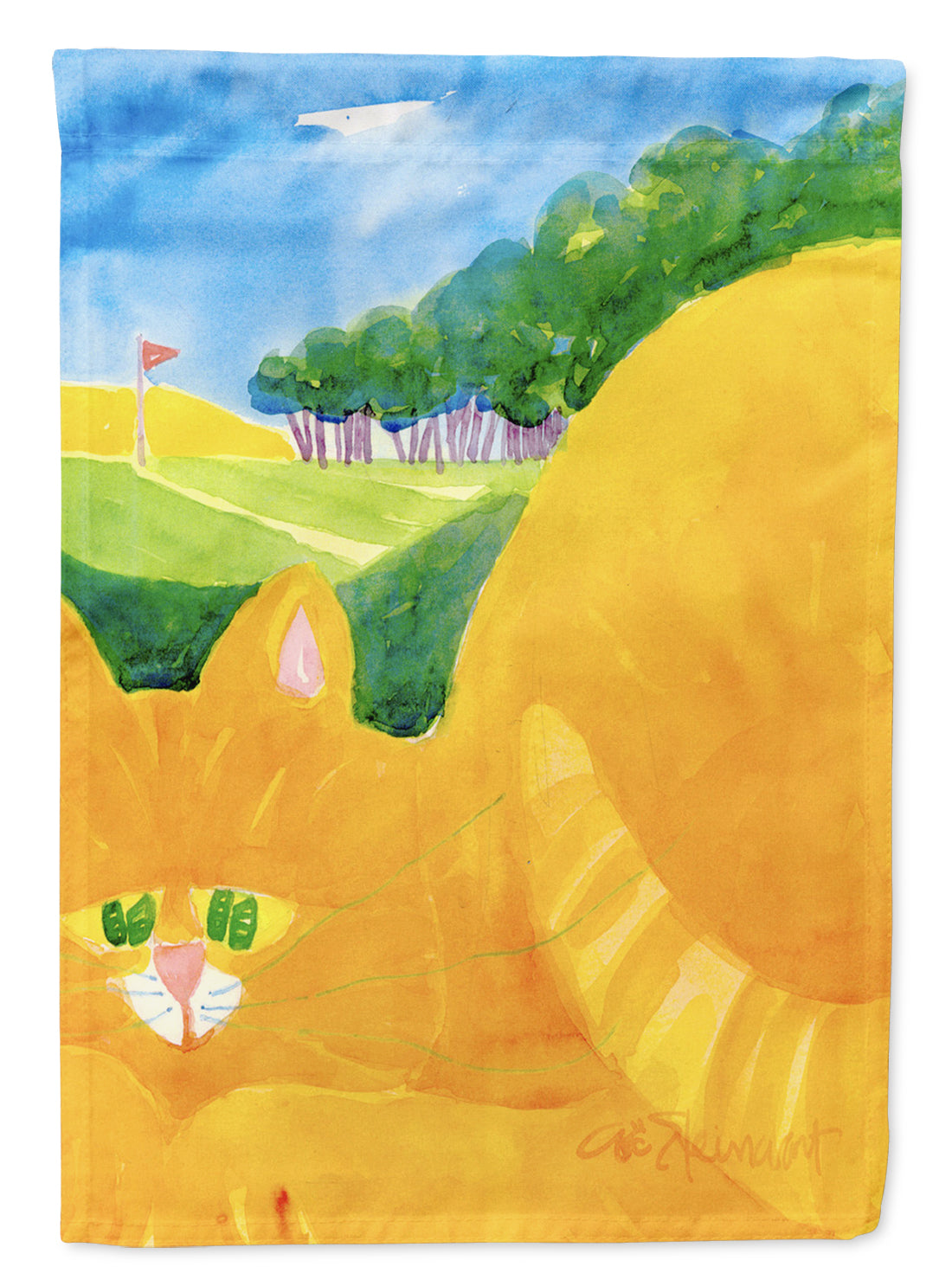 Orange Tabby Cat on the Green Golfer  Garden Flag – Decorative Outdoor Yard Flag