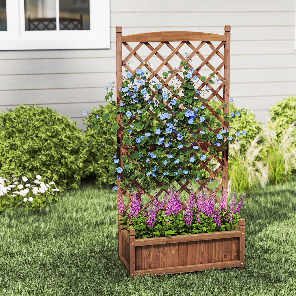 60 Inch Tall Raised Garden Bed with Diamond Lattice Trellis and Drainage Holes