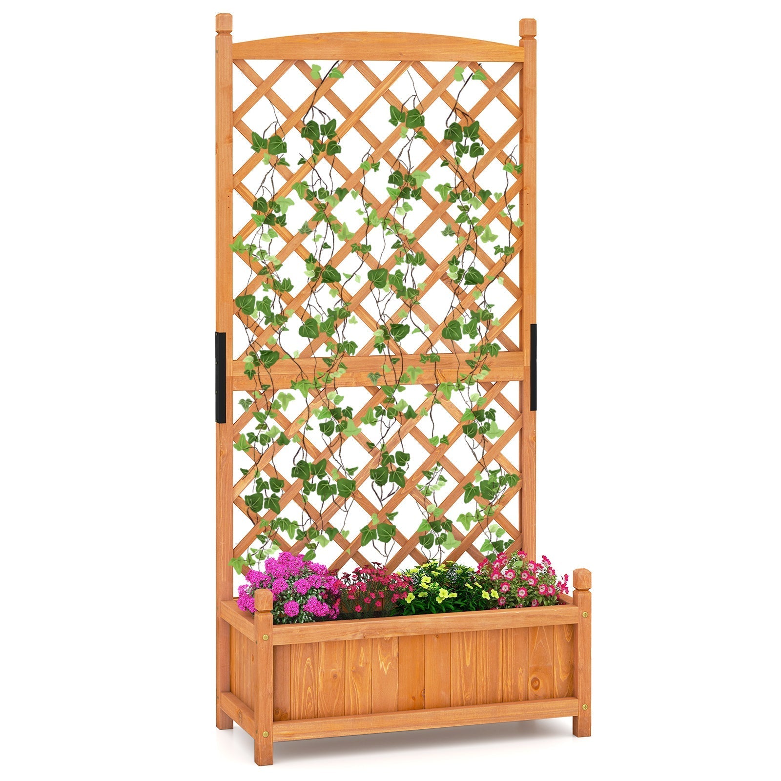 60 Inch Tall Raised Garden Bed with Diamond Lattice Trellis and Drainage Holes