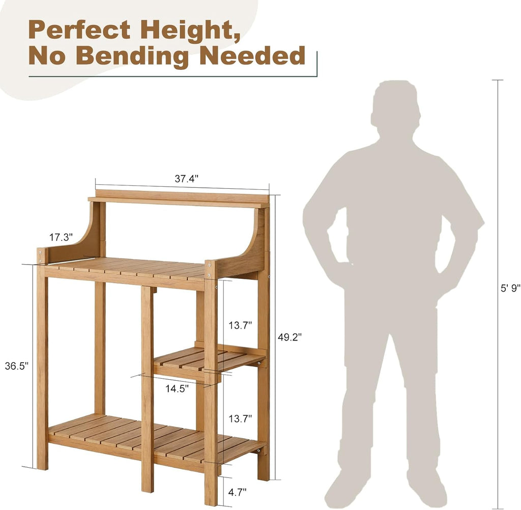 LMP Potting Bench, HDPS Potting Bench Table, 50’’x17.5x37.5' (LxWxH) All Weather Potting Table Work Station for Outside Gardening, Like Teak Wood