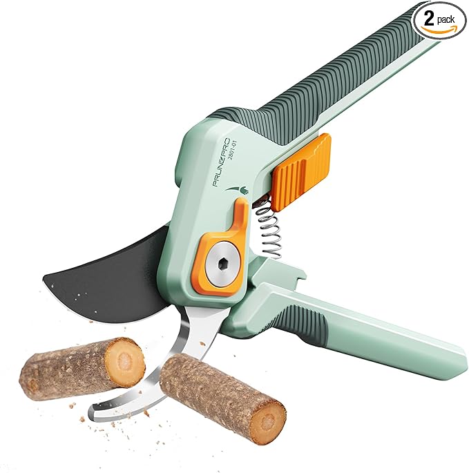 PrunePro 8" Professional Pruning Shears for Gardening Bypass Hand Pruner Stainless Steel Sharp Garden Scissors Plant Flower Rose Garden Clipper - 2 Pack