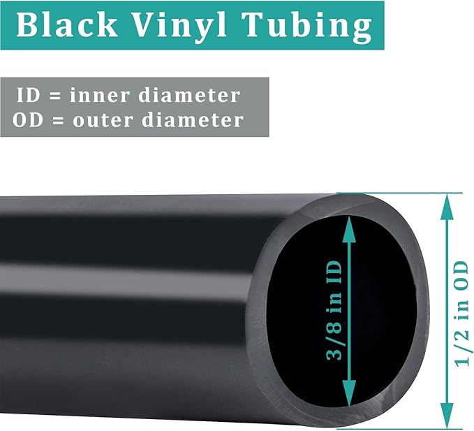 Black Vinyl Tubing 3/8” ID × 1/2” OD - 100 Feet PVC Flexible Plastic Tube Hybrid Hose, Transfer Water Air Oil for Pond Fountain Garden, Non-toxic and BPA free