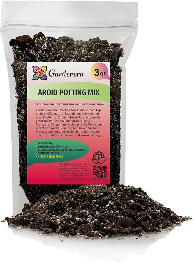 Premium Aroid Potting Mix - Soil Free Blend for Aroids - Growing Medium for House Plants by Gardenera - (3 Quart Bag)
