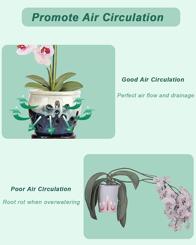 vensovo 4 Inch Ceramic Orchid Pots with Holes and Saucers - 2 Pcs Small Succulent Pot for Repotting, Garden Flowerpots for Plants Indoor and Outdoor Promotes Air Circulation (Blue, Blue Mixed)