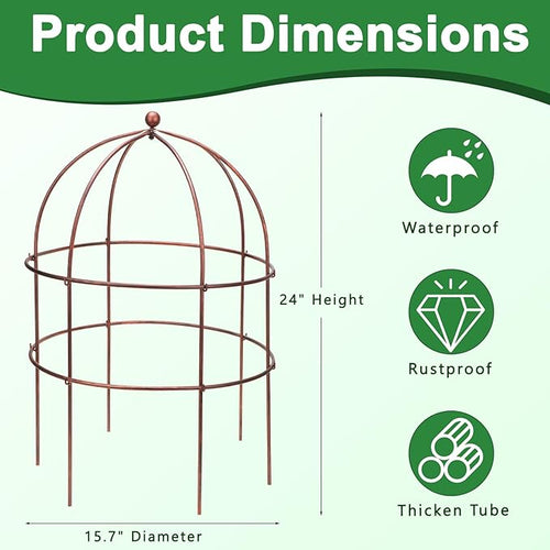 1 Pcs Jardin Bird Cage Plant Support 24" H Large Sturdy Grow-Through Flower Support Peony Cage Climbing Plant Support Trellis Sculptural Garden Decor for Perennial Flowers Vintage Gold
