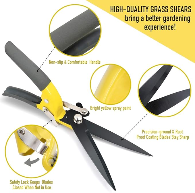 JARDINEER Sharp Grass Shears, Grass Clippers Handheld, Manual Grass Cutter Edging Shears for Lawn Garden