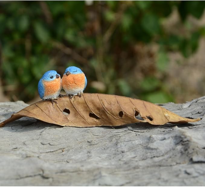 Top Collection Miniature Fairy Garden and Terrarium Statue, Bluebirds on Leaf