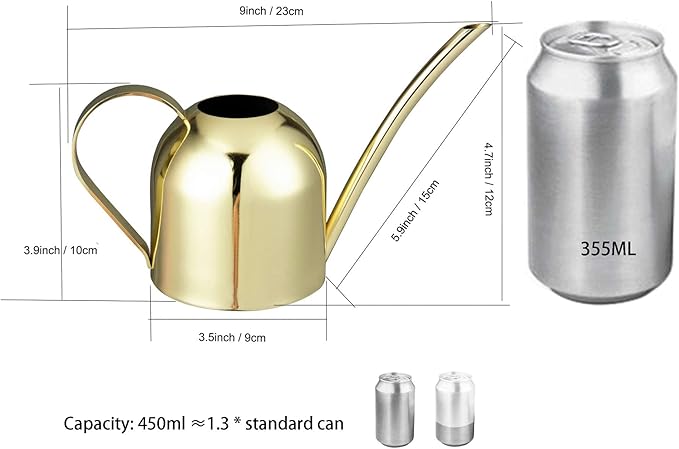 IMEEA Gold Watering Can for Indoor Plants, Orchid, Bonsai - Stainless Steel With Long Spout for House, Desk, Office - 15oz/450ml