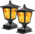 Solar Post Flame Light, Outdoor Deck Fence Post Cap Top LED Light wih Flickering Flame, Waterproof, 4x4 5x5 6x6, Outdoor Garden Firefly String Lights, 30 Leds, (Pack of 2)