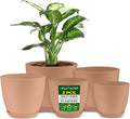Planter Pots with Drainage Holes - Lightweight, Durable, and Space-Saving Pots for Indoor and Outdoor - Versatile Functionality, Simple Modern Design, Set of 5 Plastic Planter Pots - Pink