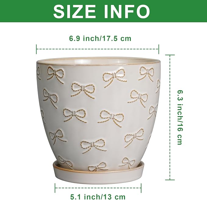 Ceramic Plant Pot 6 Inch - Ceramic Planter with Drainage Hole and Saucer Round Planter Flower Pot for Indoor Plants Outdoor Home Garden Office Decor White