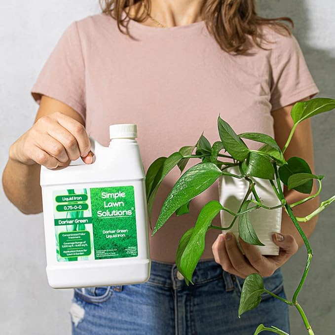 Simple Lawn Solutions - Liquid Iron Fertilizer Darker Green - Chelated Micronutrients - Concentrated Green Booster for Turf Grass, Indoor Plants and Outdoor Garden (32 Ounce)