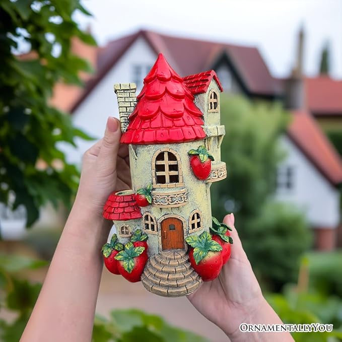 Spring & Summer-Themed Garden Statues – Adorable Outdoor Decor for Lawn, Patio & Porch (Solar Powered Strawberry Fairy Home Garden Statue, 10" Unique Spring Decoration)