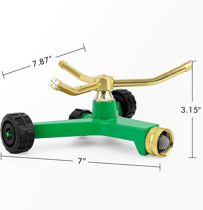 RESTMO 3-Arm Metal Sprinkler with Wheel Base, 360 Degree Automatic Rotary Lawn Sprinkler System for Garden Plant, Flower Bed and Yard Watering and Large Yard Area Watering
