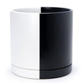 D'vine Dev 12 Inch Ceramic Planter Pot with Drainage Hole and Saucer, Indoor Cylinder Round Planter Pot, Split Monochrome Black & White, 94-O-F-0