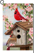 BLKWHT Spring Cardinal Bird Garden Flag 12x18 Vertical Double Sided Pink Flowers Tree Summer Farmhouse Holiday Outside Decorations Burlap Yard Flag BW792