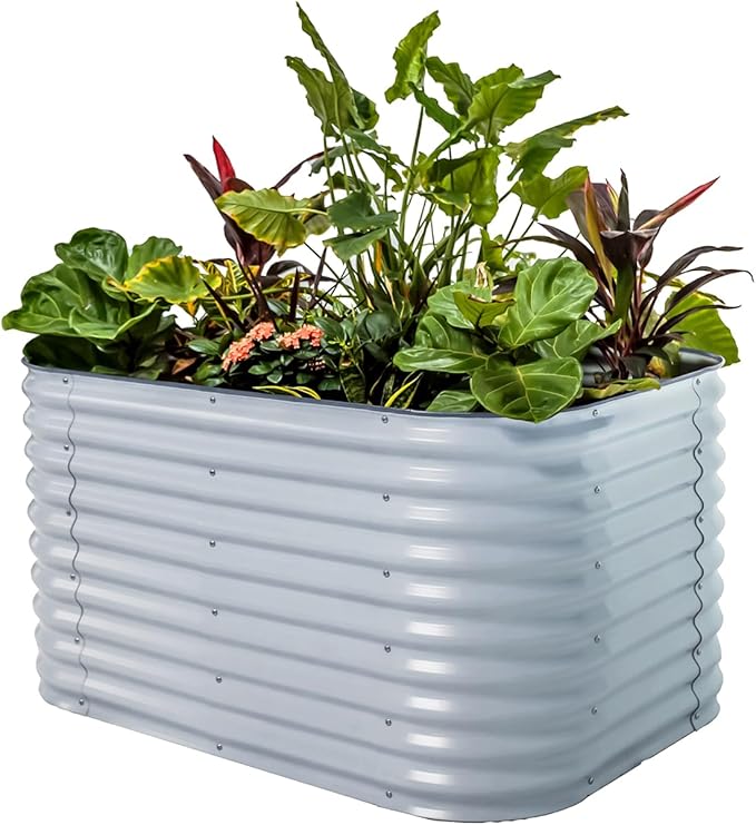 Vego garden 32" Extra Tall Raised Garden Bed Kits, 6 in 1 Modular Raised Planter Box for Vegetables Flowers Fruits Oval Metal Raised Garden, Sky Blue