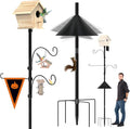 Bird Feeder Pole 118 Inch, Hummingbird House Mount Kit With Squirrel Proof Baffle, Double Shepherds Hooks for Outdoor, Yard, Garden Decor, Black (House Not Included)