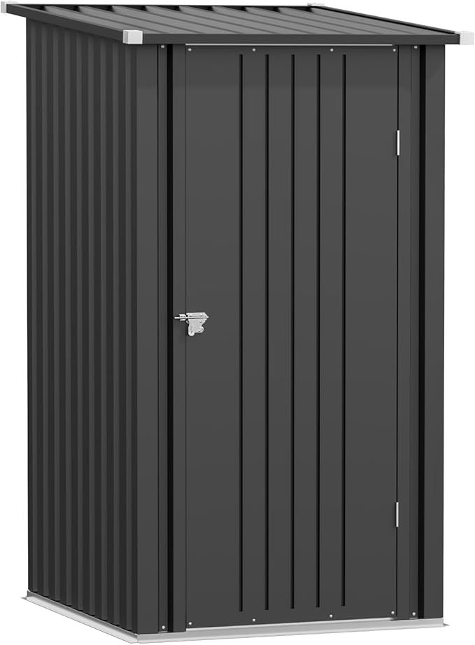 Greesum 3×3FT Outdoor Storage Shed, Metal Sheds with Sloping Roof and Lockable Single Door, Steel Tool Shed for Backyard, Bike, Patio, Garage, Lawn, Black