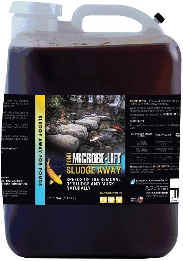 MICROBE-LIFT MLXSA5G Sludge-Away Pond and Outdoor Water Garden Sludge and Muck Remover, Safe for Live Koi Fish, Plant Life, and Decor, 5 Gallons