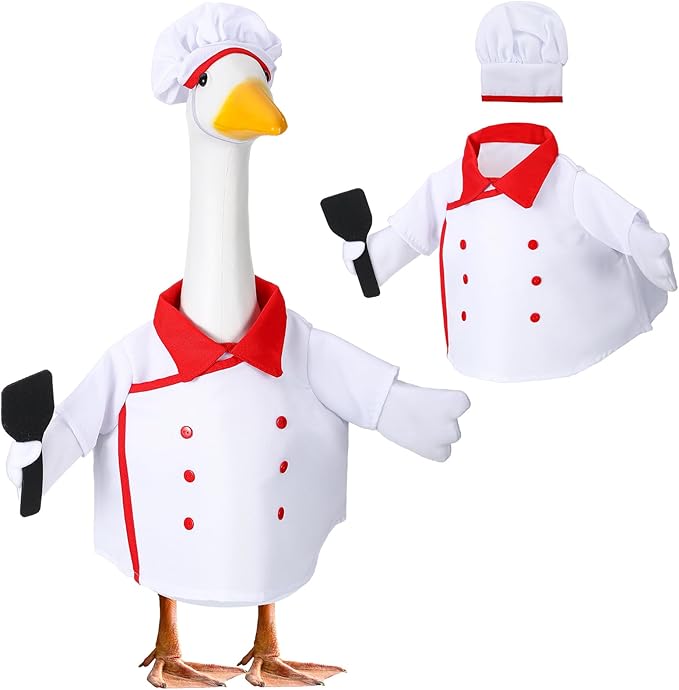 Geyoga Chef Goose Outfit Costume Yard Lawn Porch Clothes for 23'' Plastic Goose Outdoor Patio Art Decoration