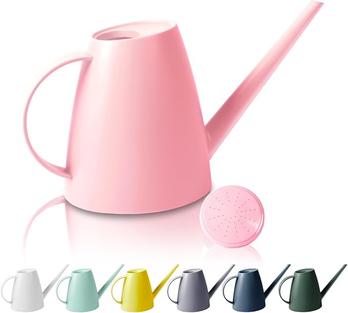 Watering Can for Indoor Outdoor Plants, Modern Small Watering Cans with Removable Nozzle, Long Spout Watering Can for Indoor Bonsai Plants Garden Flowers 1/2 Gallon 1.8L 60OZ (Pink)