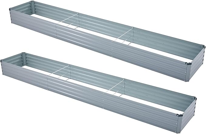 2 Pack 12x2x1FT Galvanized Raised Garden Beds Kit Outdoor Metal Gardening Planter Box for Vegetable Elevated Flower Herbs,Gray