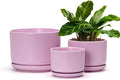 Ton Sin Plant Pots, 4.1+5.1+6.5 inch, Set of 3, Ceramic Planters with Drainage Hole and Saucer, Indoor Flower Pot with Hole Mesh Pad, Gifts for Mom(Matte Pink)